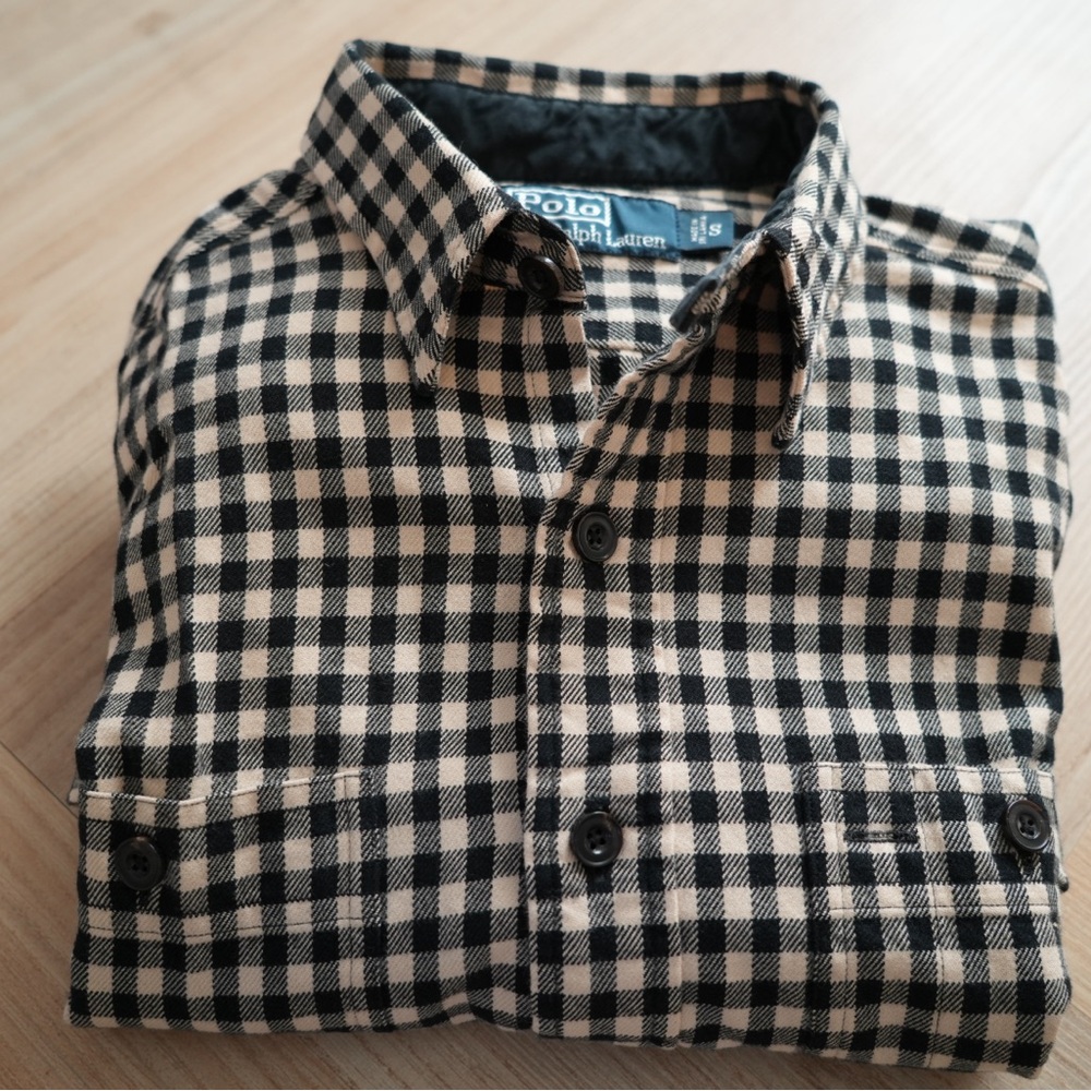 Men's Polo Ralph Lauren Black & White Flannel Check Shirt - Size Small